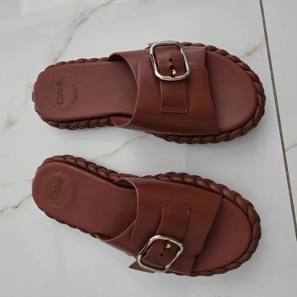 Chloe Brown Leather Sandals with Silver Buckle - Picture 2 of 6